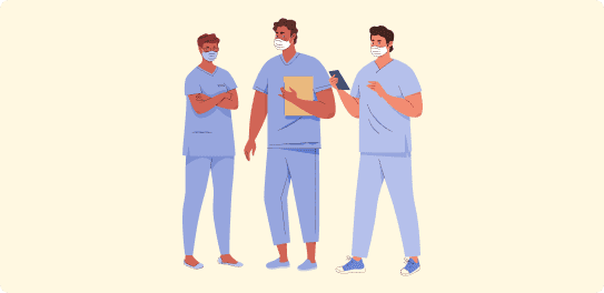 Illustration three doctors against a yellow background